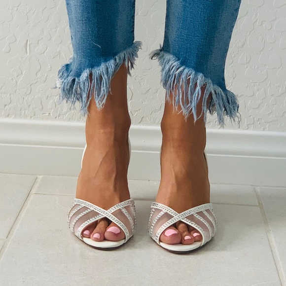 NIB Mesh Embellished Peep Toe Kitten Heel Pump - Picture 1 of 8